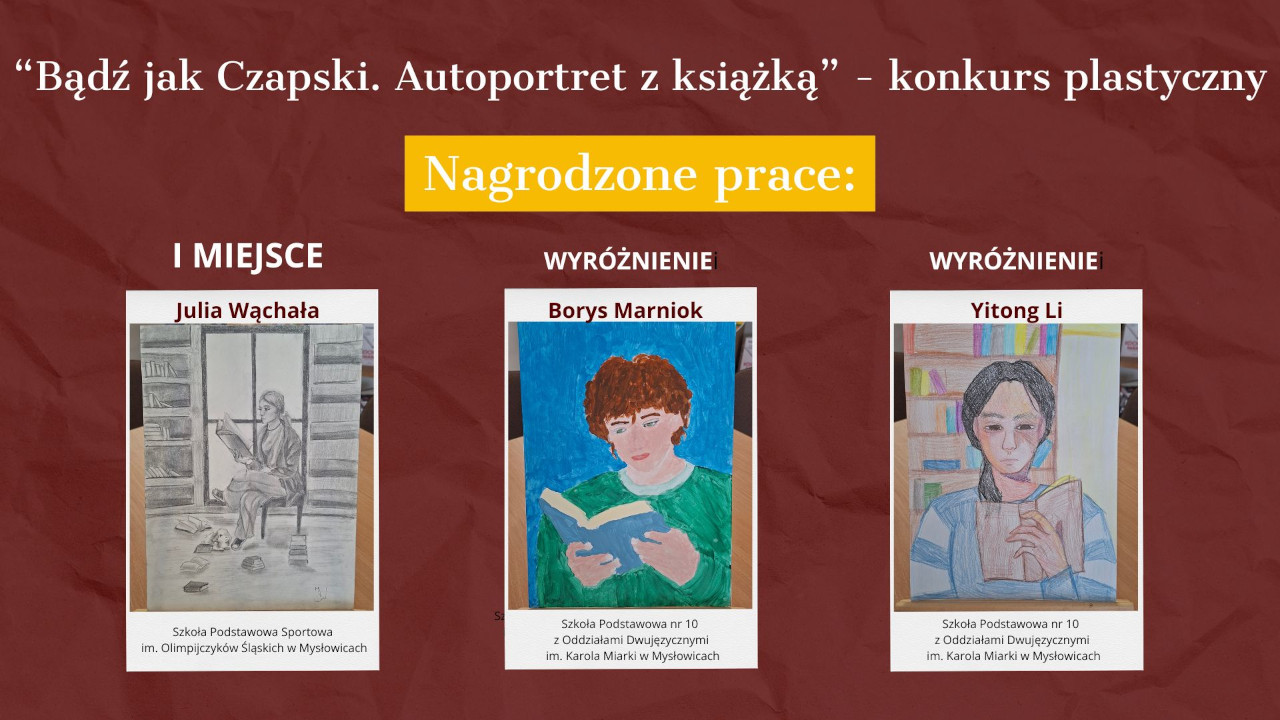 Konkurs plastyczny Bądź jak Czapski. Autoportret z książką - nagrodzone prace konkursowe
